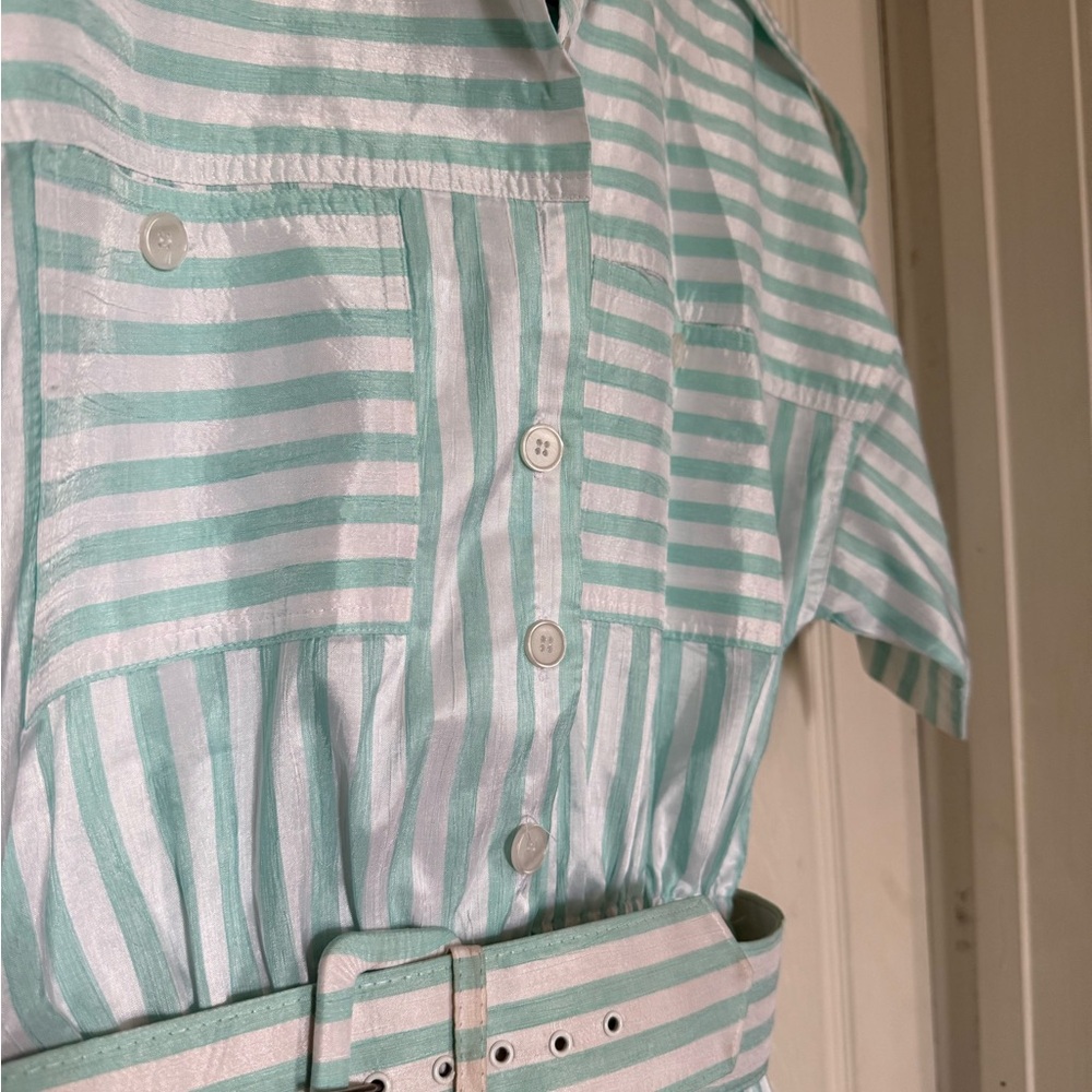 Leslie Fay Mint and White Striped vintage dress